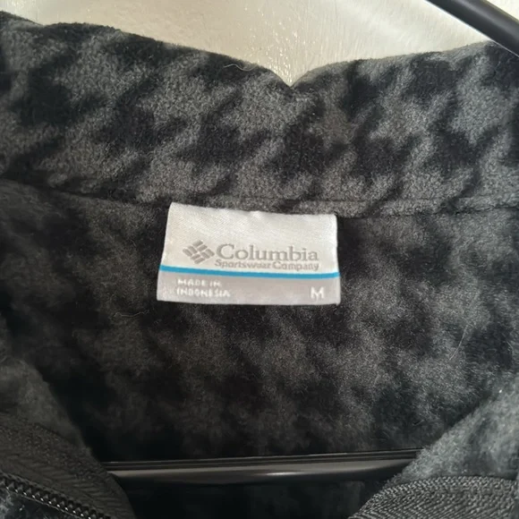 EUC Dark Grey Houndstooth Pattern Fleece Columbia Zip Up Jacket Size Medium - Picture 3 of 4